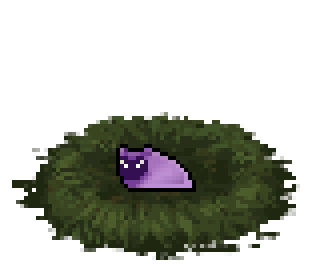 Pixel art of a pink slugpup with a dark, heart-shaped mask on its face.